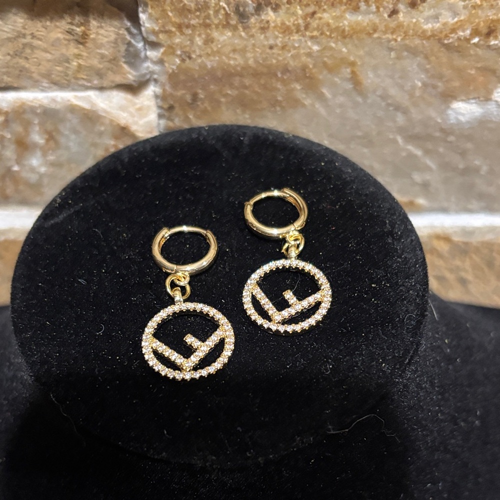 Elegant Fendi Gold Hoop Earrings with Crystal Accents